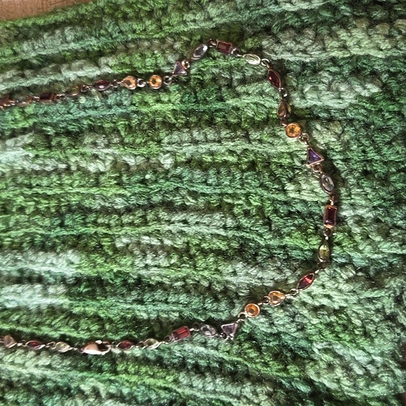 Vintage 80s geometrical/abstract rainbow gemstone 925 sterling silver necklace - Picture 2 of 4